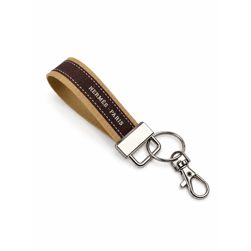 Hermes Upcycled Vintage Leather Keychain Unisex Paris Logo NWT Unisex